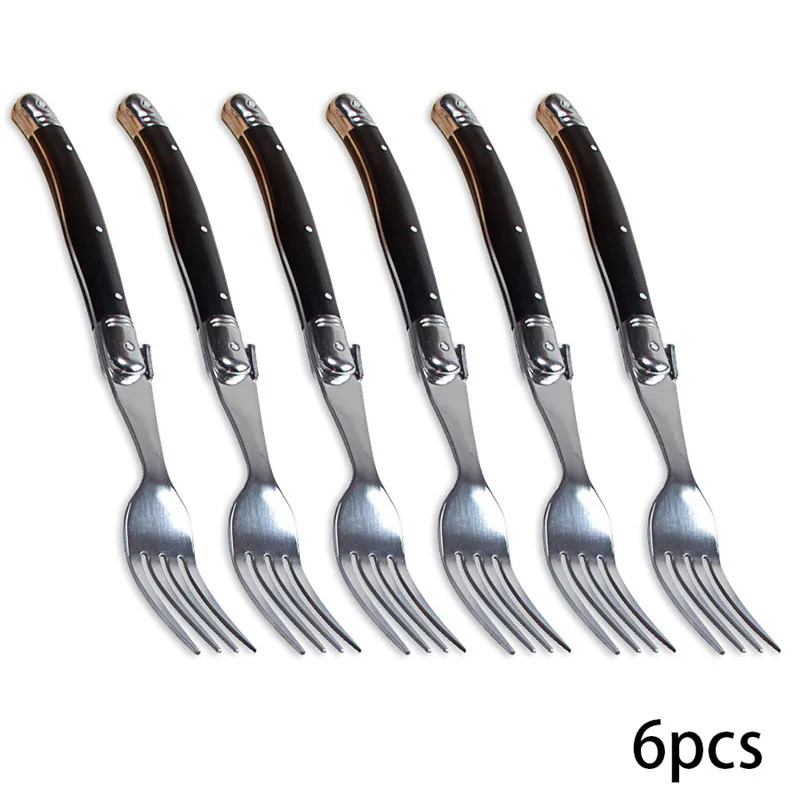 8 Laguiole Style Black Steak Knives and Forks Stainless Steel Dinner Fork Plastic Handle Table Knives Dinnerware set 2-10pcs 250618