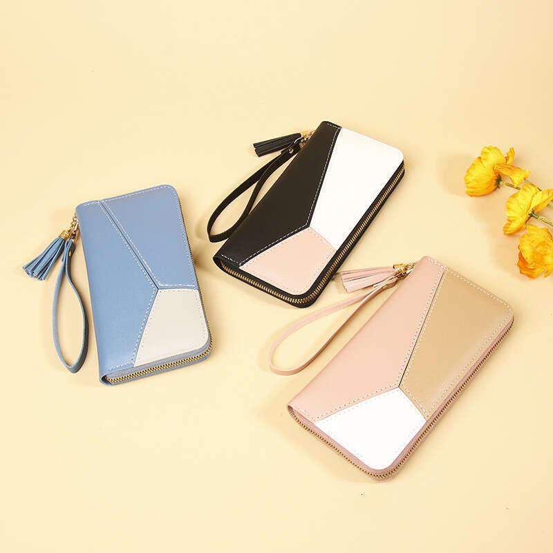 Hot Selling New Women's Wallet Long Korean Style Color Block Zipper Large Capacity Clutch Handbag