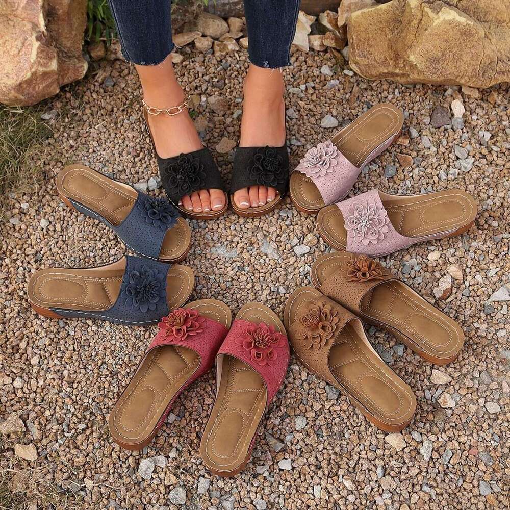 2025 Summer Outdoor Wedge Flower Slippers Women's Sandals Beach Shoes