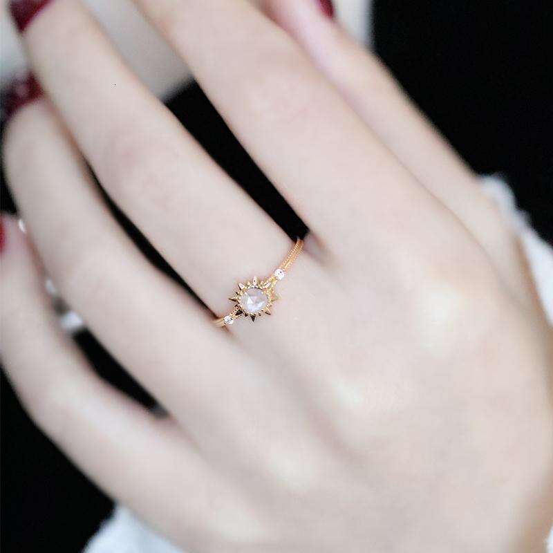Pure Beauty Sun God Rose Cut White Crystal Gold-Plated Ring for Women Ins Style Adjustable New Niche Full Sky Star