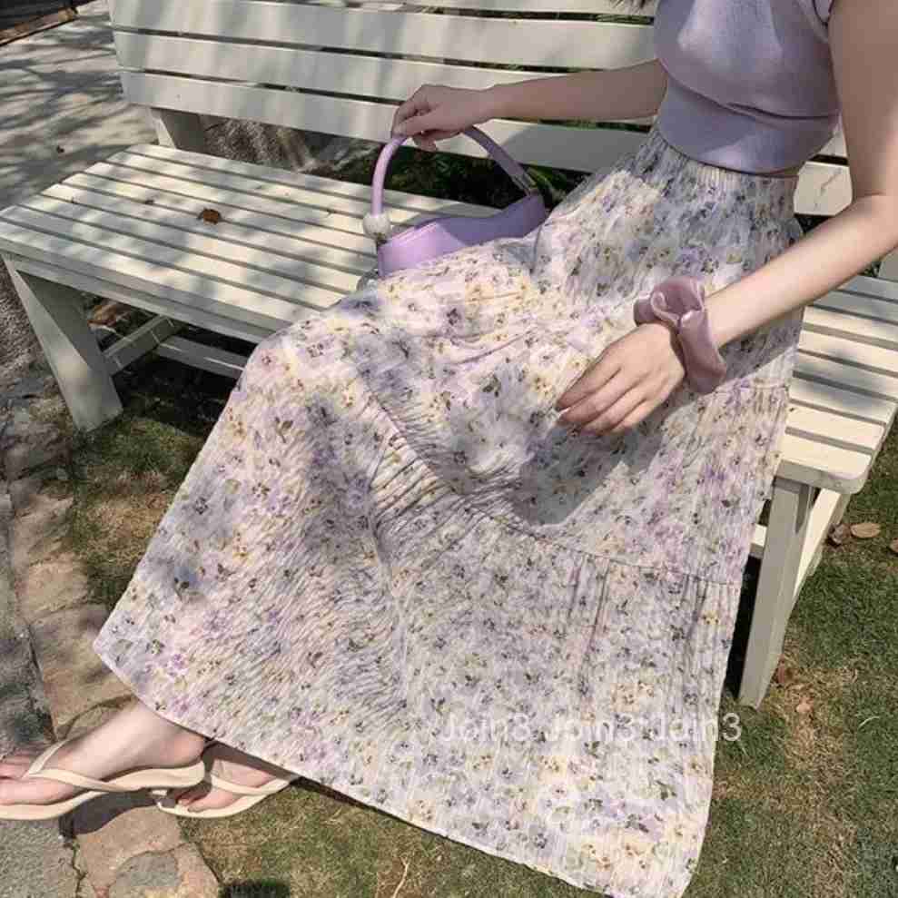 Woman Skirt High Waist Floral Pleat Skirts for Women Pleated Midi Y2k Vintage Premium Modest Quality Clothing Trend 2025 A Line