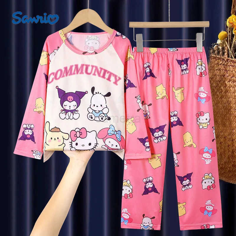 Sanrio Sanrio Collection Children Pajama Sets Trendy Anime Pattern Print Boys Girls Pajamas Suit Soft Loose Comfortable Homewear AutumnXJ250618XJ25061