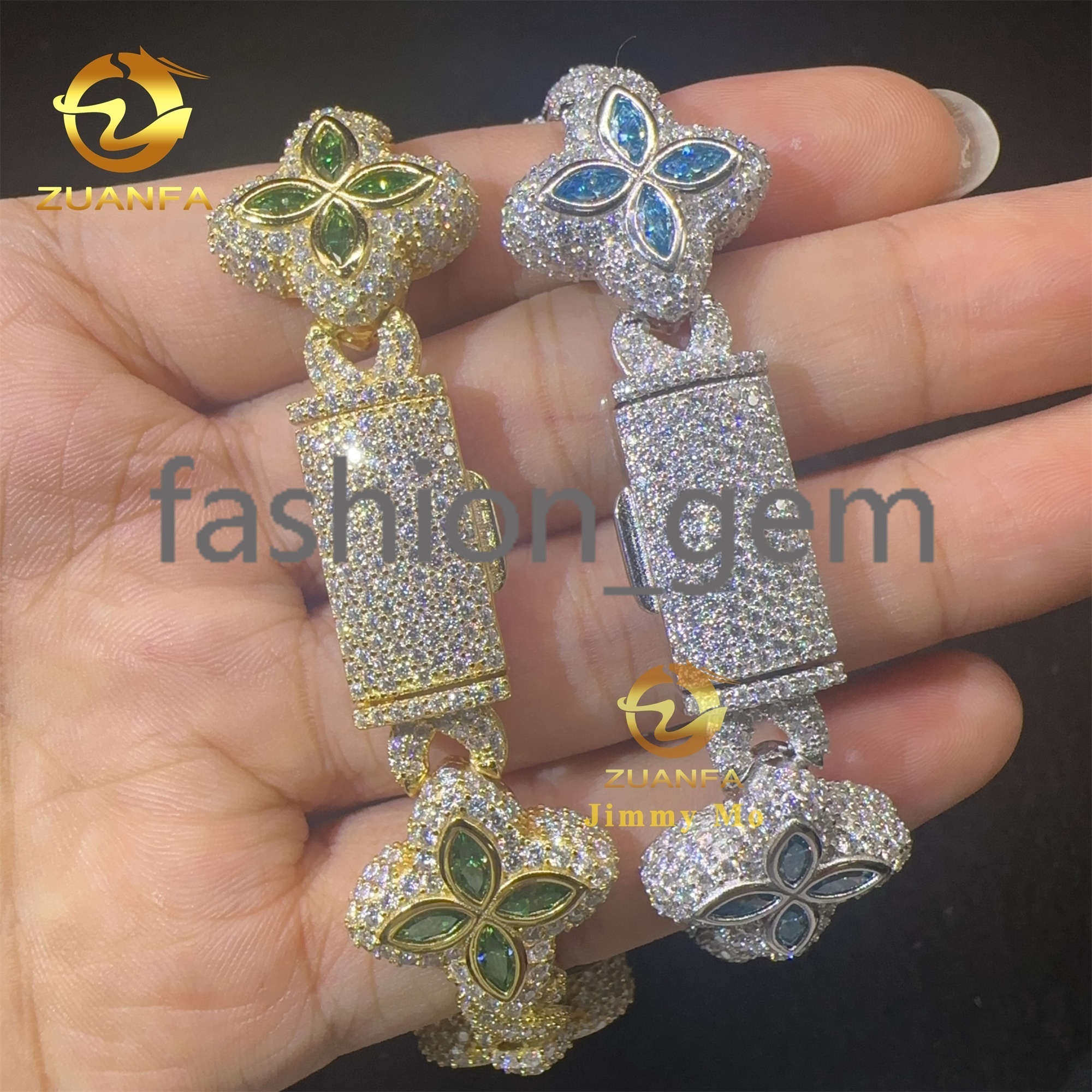 New Arrivals Fashion 925 Silver Marquise Flower Design Hip Hop Jewelry Iced Out Men Women Moissanite Infinity Bracelet Men