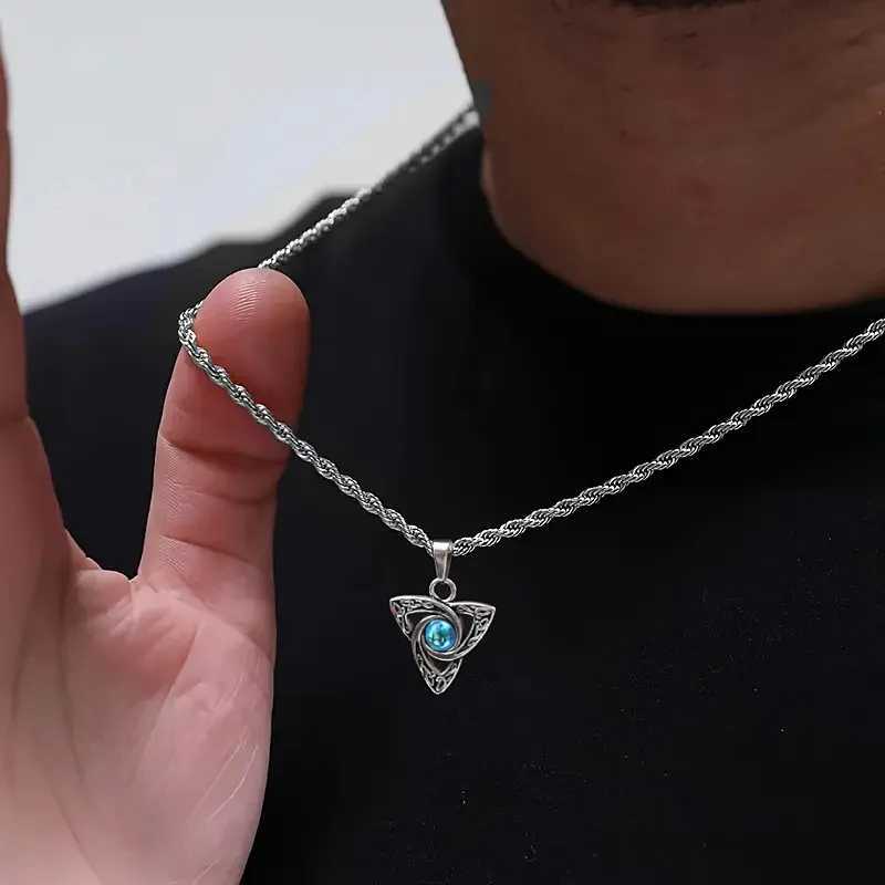 Moonstone Necklace for Men Boys Waterproof Stainless Steel Celtic Knot Pendant Necklace Punk Vintage Jewelry Gifts W250618
