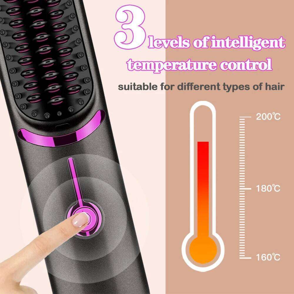 Electric Brushes Cordless Hair Straightener Portable Straightening Brush Negative Ions Hot Comb USB Charge