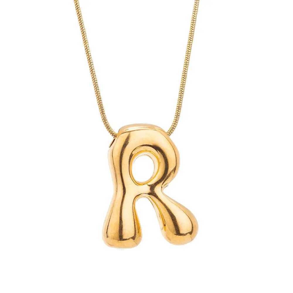 TOHM A-Z Gold Color Chunky Balloon Bubble Initial Letter Pendant Choker Necklaces for Men and Women Custom Personalized Jewelry W250618