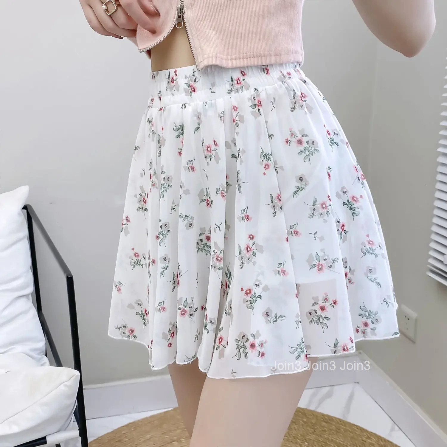 Mini Chiffon Woman Skirt Floral High Waist Short Skirts for Women Streetwear Modest Casual Luxury Elegant Premium 2025 Trend V