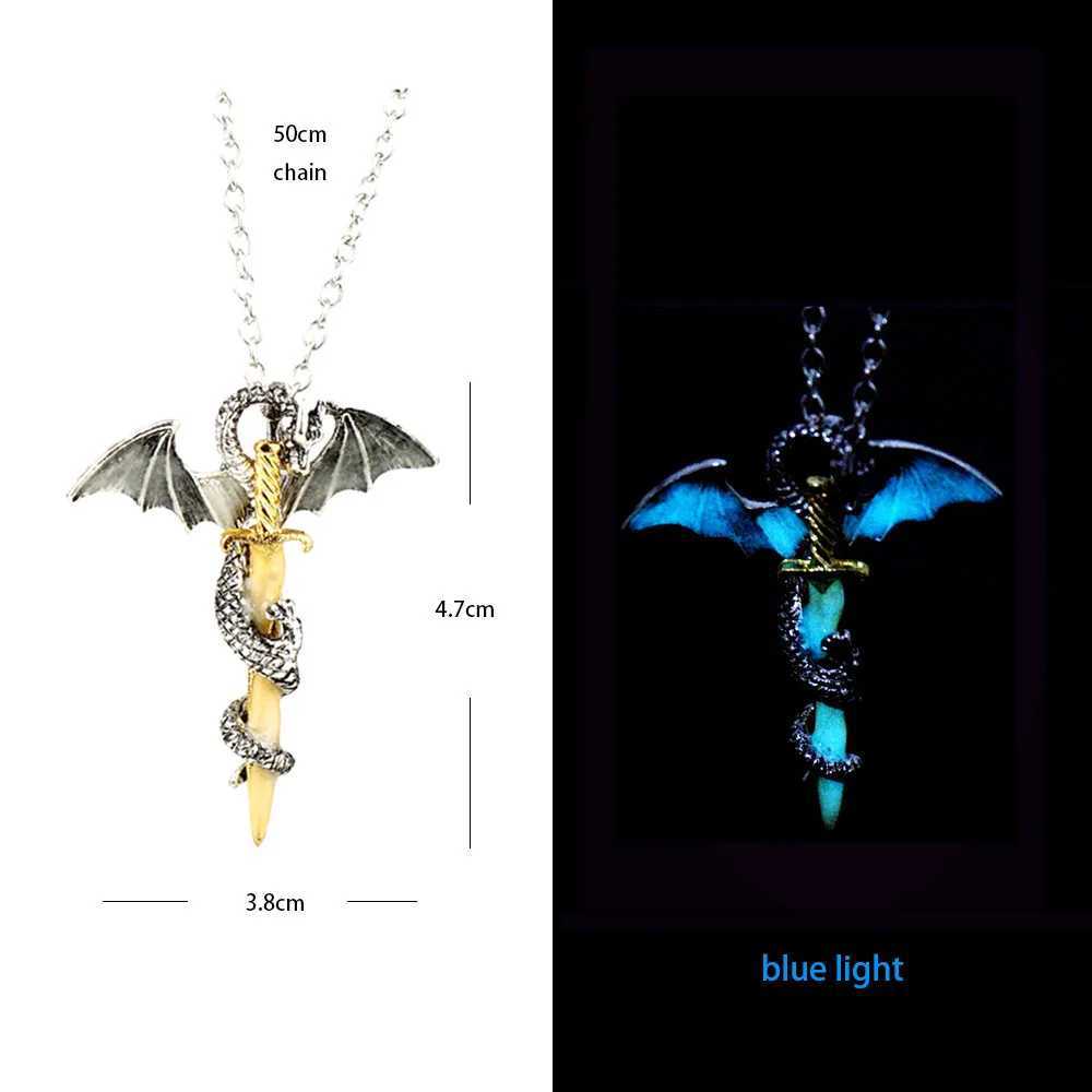 Hiphop Rock Stainl Steel Chain Luminous Alloy Dragon Pendant Glowing Necklace Night Dance Disc Glow In The Dark NecklaceC250617