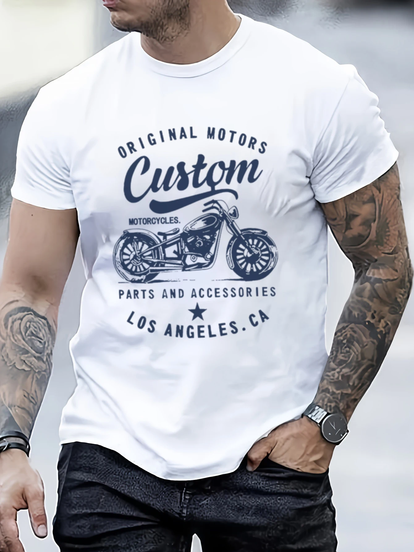 Men's 100% cotton fashionable casual loose oversized printed round neck short sleeved t-shirt