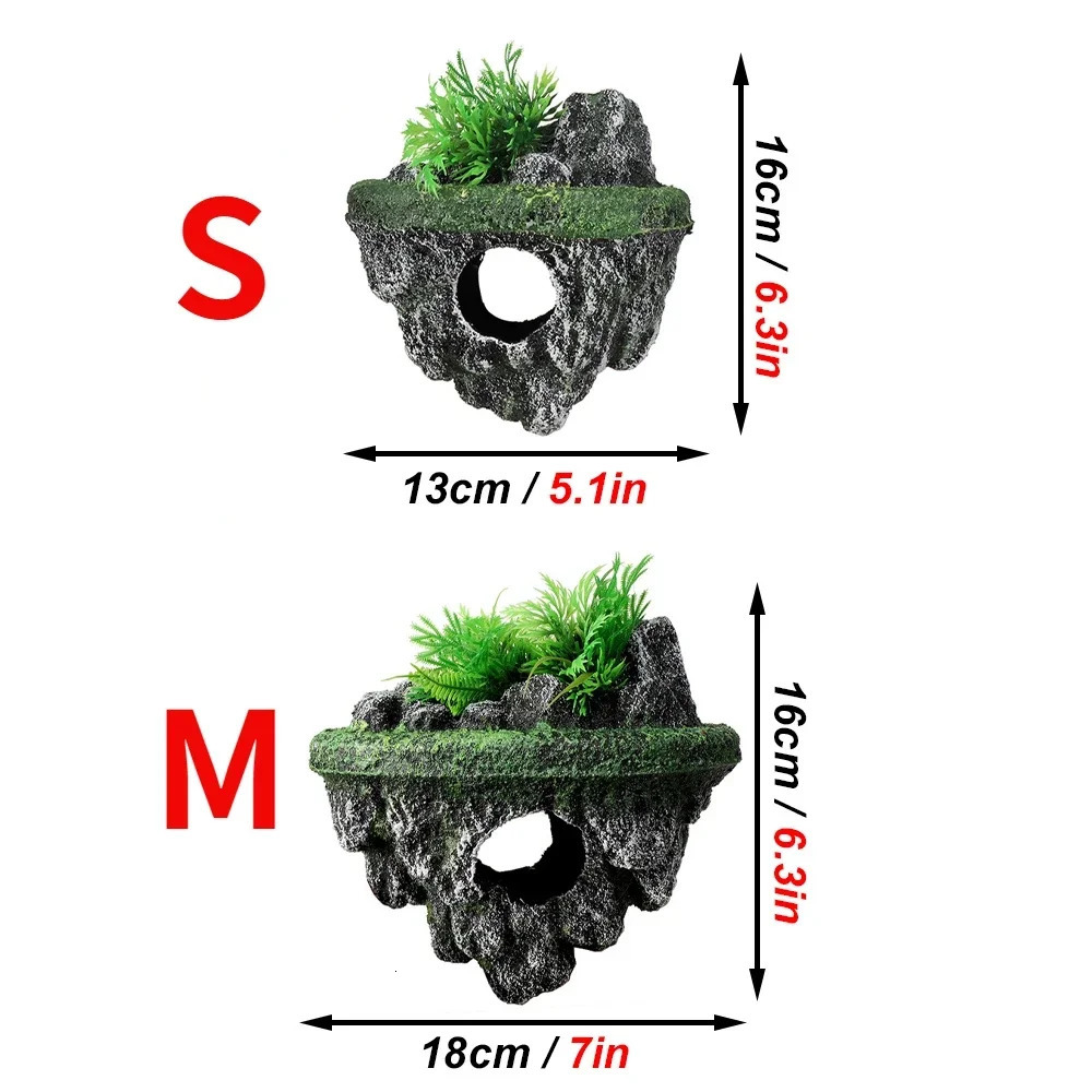 Suspended Island Fish Tank Decorative Creative Floating Stone Simulation Plants Caverns Crafts Ornaments Aquarium Accessories 250613
