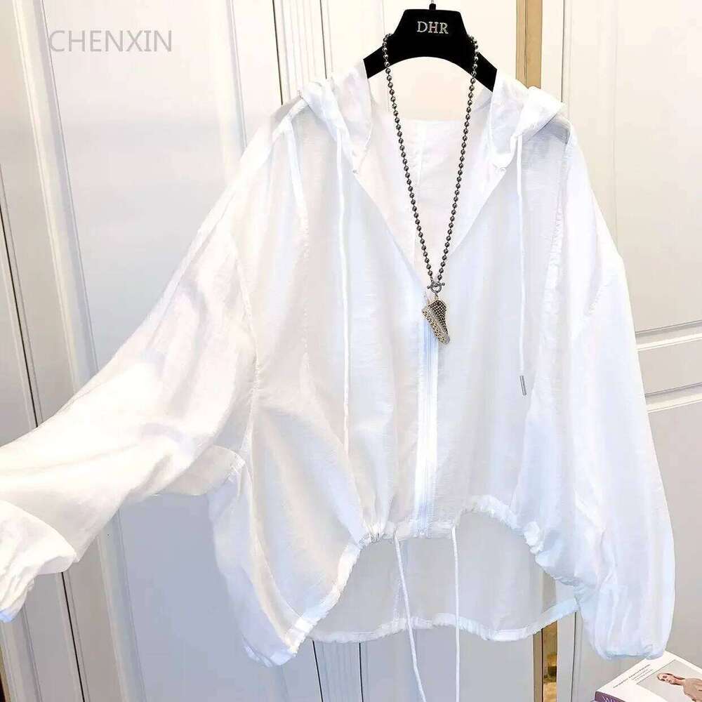 Hooded Jackets for Women, Summer Sunproof Zipper Coats, Thin Loose Transparent Outerwear, Breathable Clothing, Lightweight Black Apparel