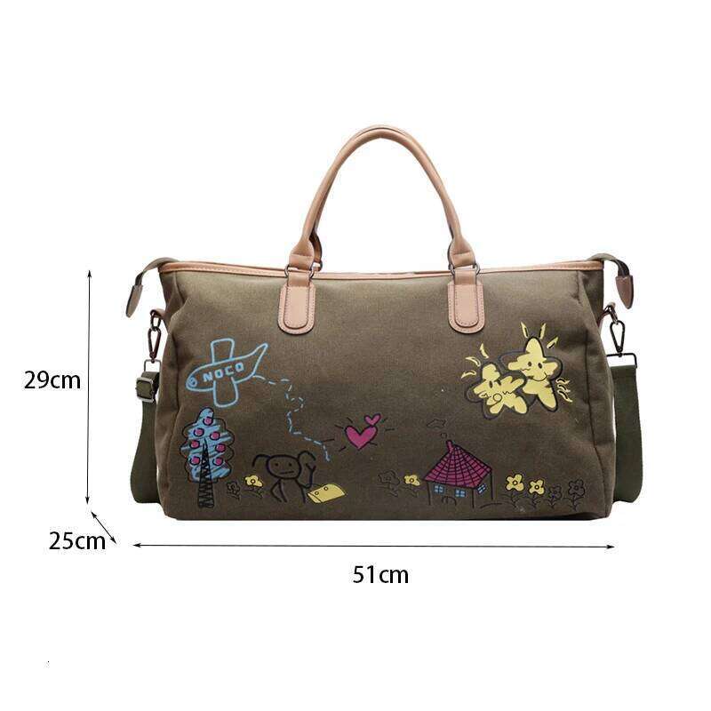 colorful cartoon graffiti pattern womens boston travel clothes bags large capacity shoulder duffle bag canvas crossbody handbag