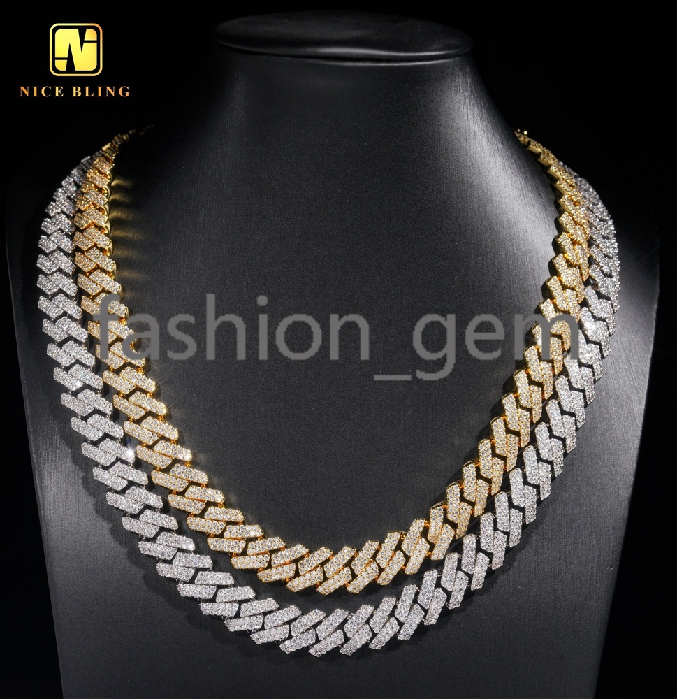 13mm Iced Out Cuban Link Chains 2 Rows Prong Setting Wholesale Brass Cuban Necklaces Hip Hop Rappers moissanite moissaniteia Necklace