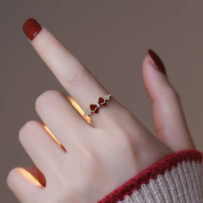 Gentle Bowknot for Women, Light Luxury Minimalist Style, High-end Sense, Fashionable Super Fairy Niche Design Ring Trend