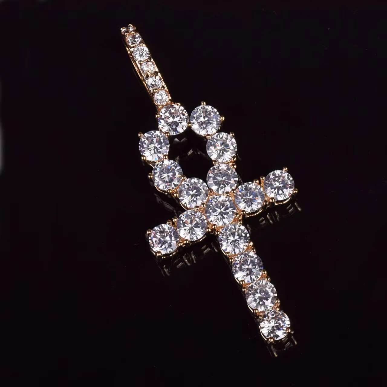 New Trend 22k Gold Silver Egyptian Ankh Cross Pendant Inspired by African Culture with Moissanite Cuban Chain Necklace