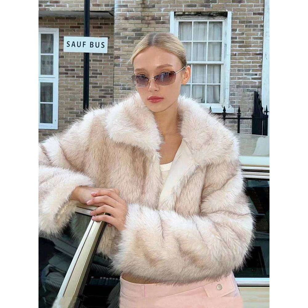 ZADORIN Preppy Style Fluffy Cropped Turn Down Collar Faux Coat Y2K Girls Fur Jacket Winter Clothes Women 2024