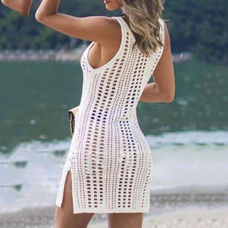 Sarong Wrap Tunics Sexy Beach Bikini Cover-Ups Swimwear Dress White Cover Up Women Fishnet Crochet Swimsuit