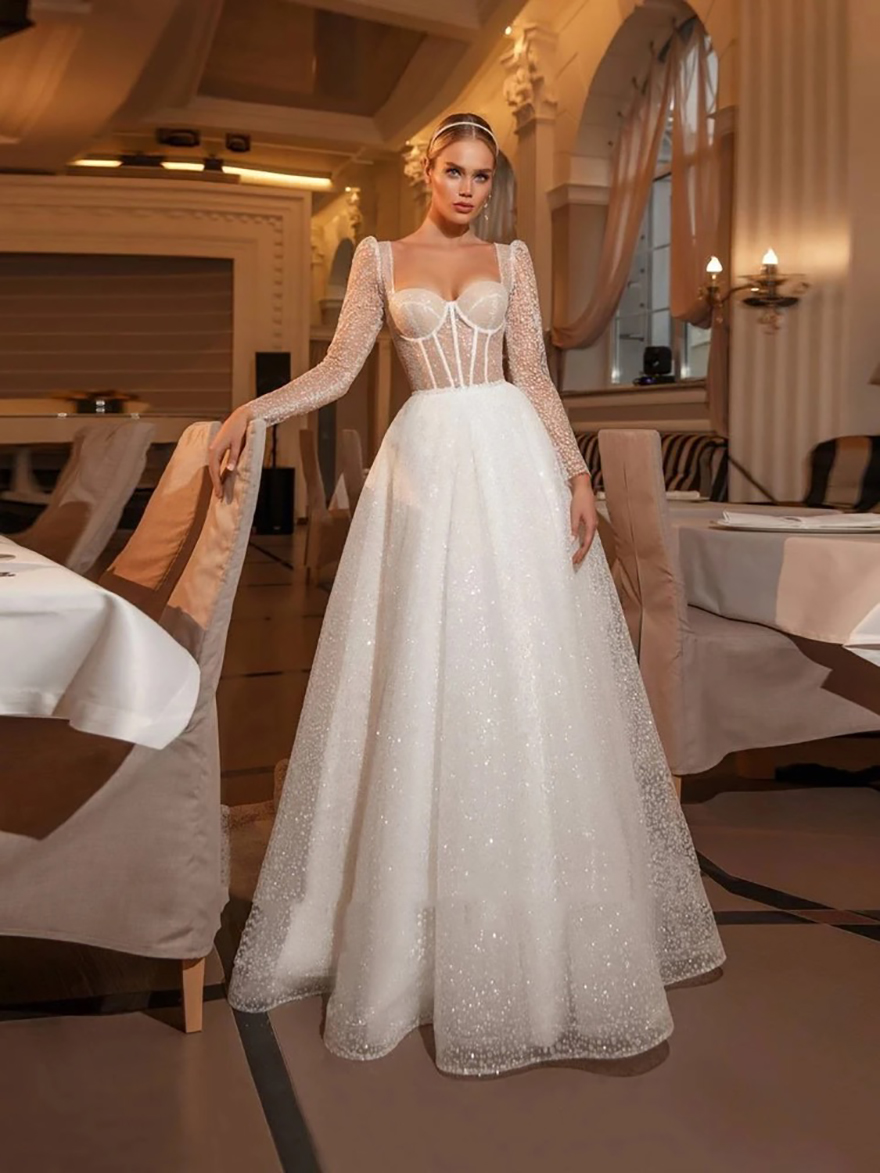 Classic Wedding Dresses A-Line Sweetheart Bridal Gowns For Formal Party Long Sleeves Robe Appliques Vestidos De Novia Customized