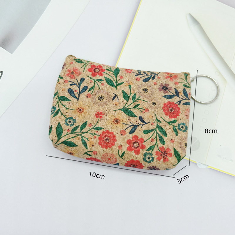 DHL100pcs Coin Purses Women Cork Leather Ball Flower Printing Zipper Short Wallet Mix Color
