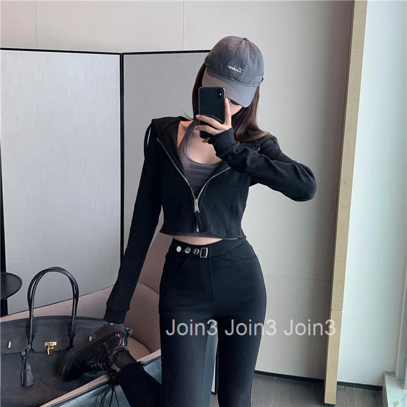 Female Clothes Cropped Hoodies Full Zip Up Sweatshirts for Women Plain Hooded with Tops Zipper 2000s Essential Winter Cold Emo M
