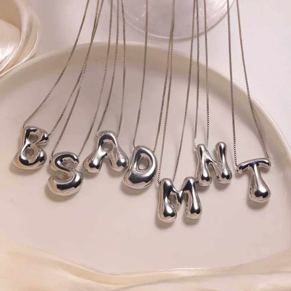 Silver Color Bubble Balloon A-Z Alphabet Pendant Necklace Women Waterproof Stainless Steel Chunky Letter Box Chain Choker Gifts W250618