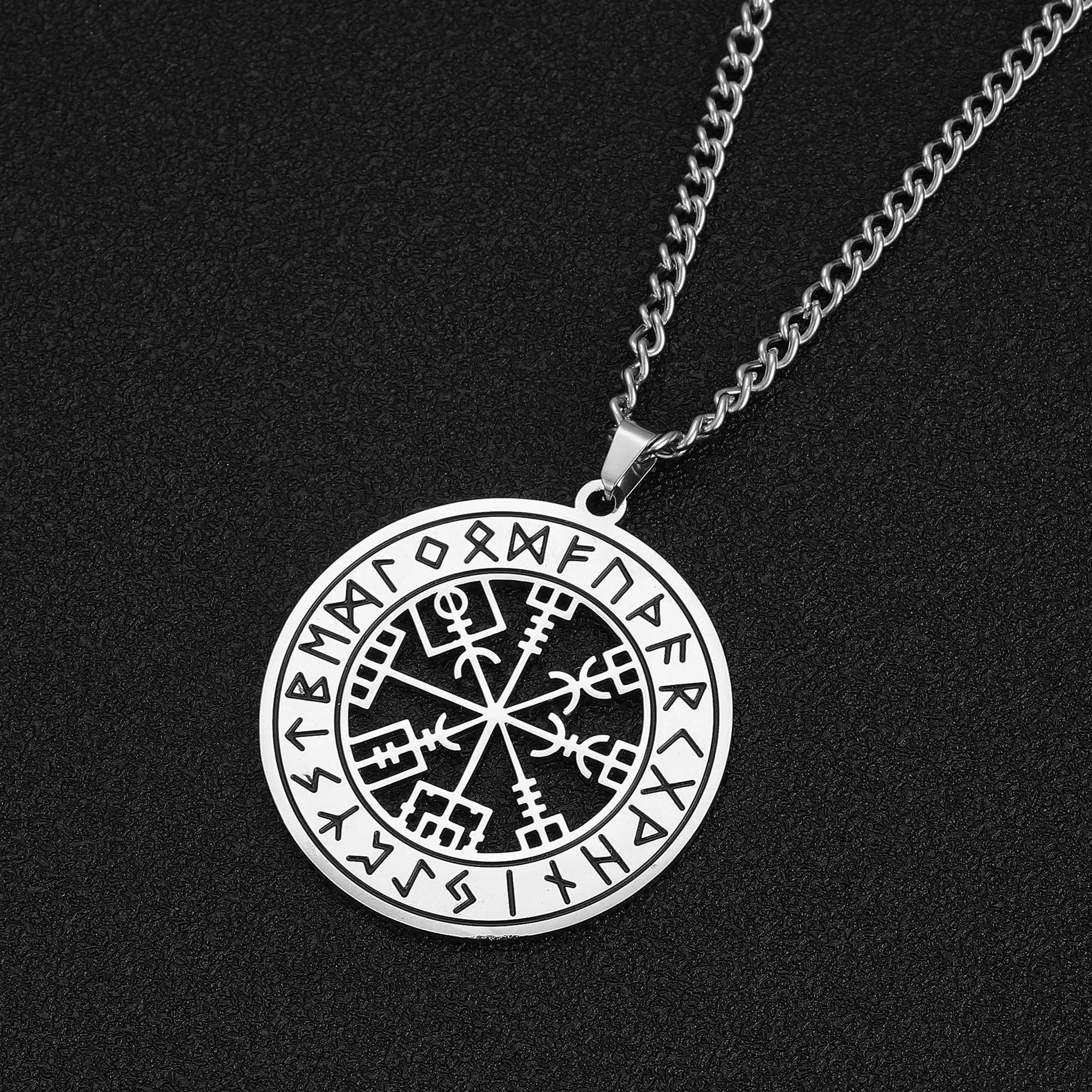 LIKGREAT Norse Viking Odins Runes Male Necklace Vegvisir Symbol Compass Pendant Vintage Stainless Steel Supernatural Jewelry W250618