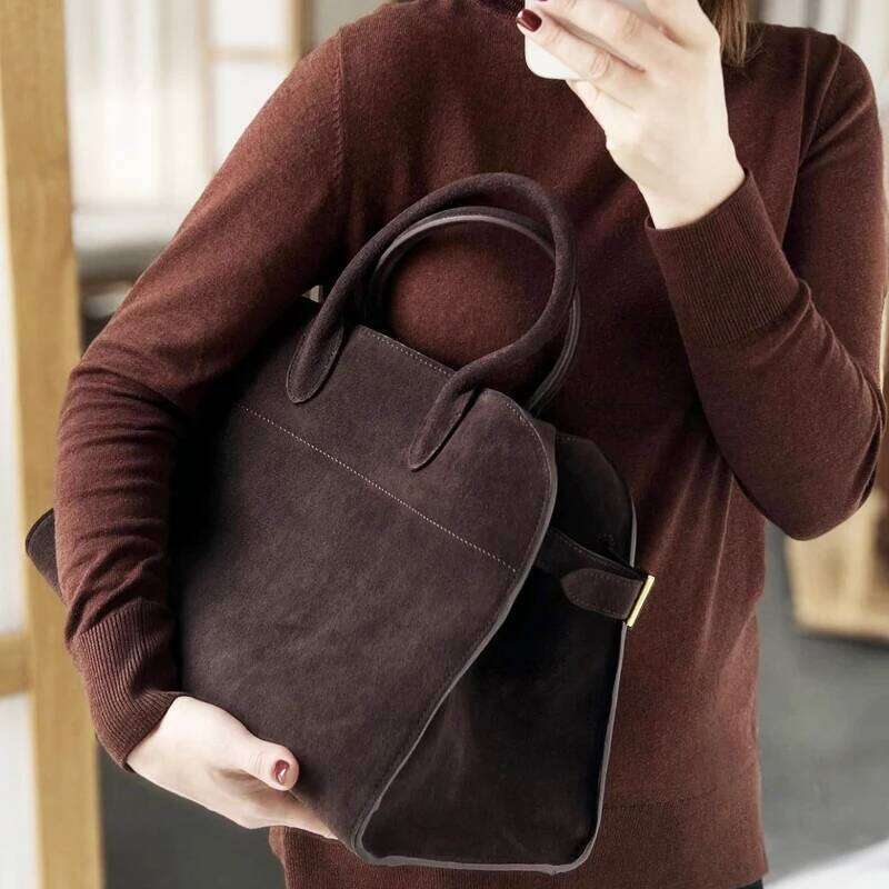 Vintage Faux Suede Tote Bag For Women Designer Handbags Purses 2024 New In PU Top Handle Large Capacity Underarm Shoulder