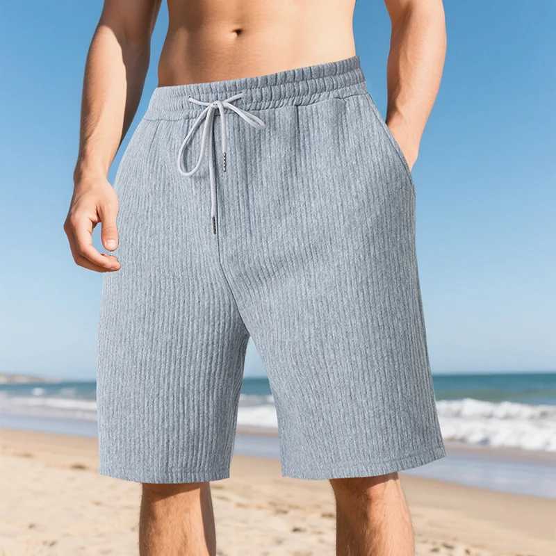 Mens Pants Mens Summer Heavy Double-line Jacquard Casual Sports Loose Trend Beach Mens Shorts Five-point Pants XJ250618