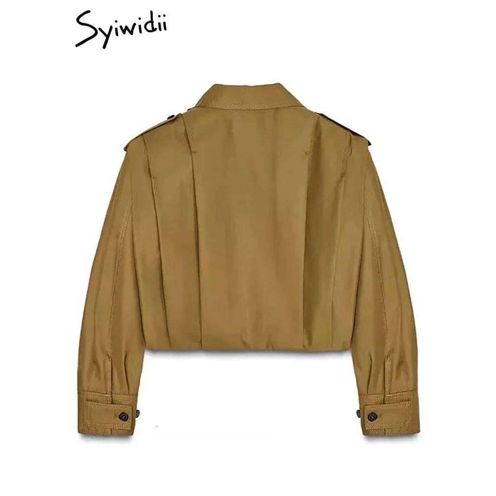 Syiwidii Fashion Single Breasted Jackets for Women Loose Lapel Pleated Long Sleeve Coat 2025 New Temperament Commuting Outerwear