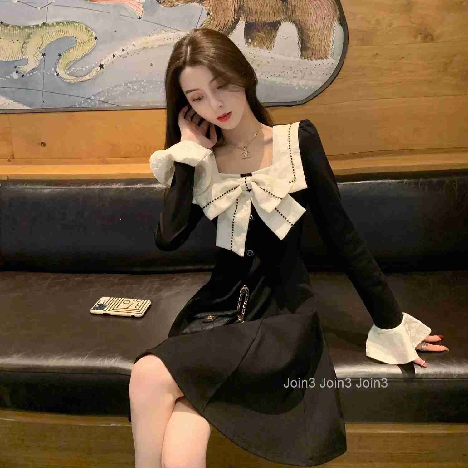 Bow Female Dress A Line Sensual Sexy Outfits Clothes On Sale Clearance Thic Designer Hot Full Xxl X Womens Long Sleeve Dresses