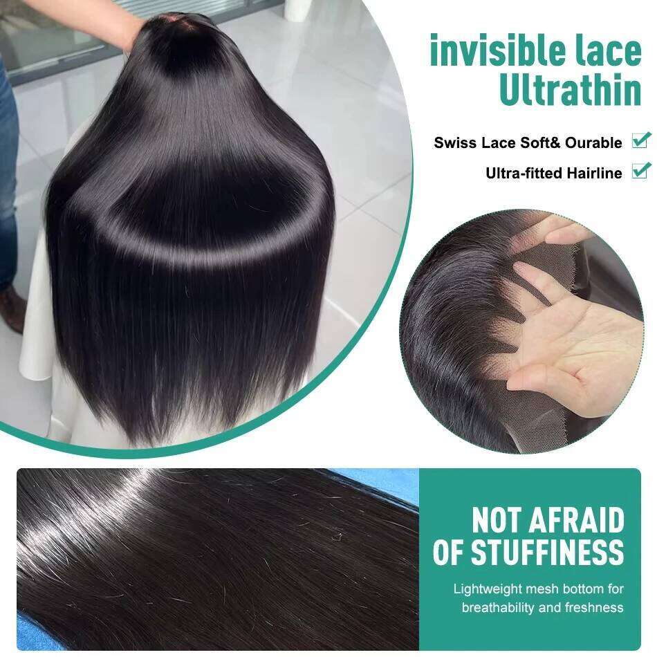 HD 13x6 220% 40 42Inch Bone Straight Front Human Hair Wigs 5x5 Glueless Ready To Wear Transparent 13x4 Lace Frontal Wig