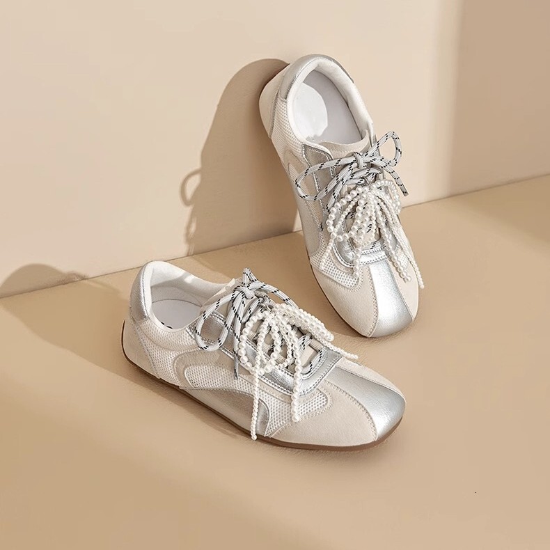 Genuine Leather Two-Tone Su Yinyin Same Style German Training for Women 2025 Spring Summer Soft Sole Beaded Bowknot Agan Casual Shoes ddmythur