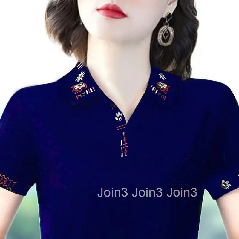 T-shirt Woman Plain Clothing Button Tops with Sleeves Polo Neck Shirts for Women Youth New Summer 2025 Y2k Fashion Synthetic V
