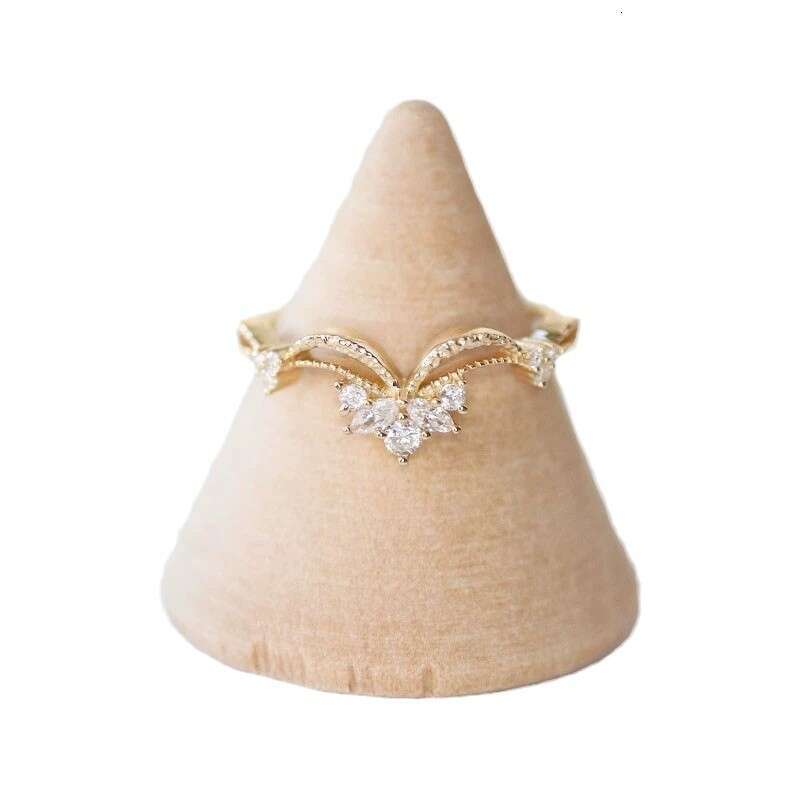 Pale Flower Crown" Zircon V-Shaped Bud Same Style Simple Versatile Stackable Set Light Luxury Ring