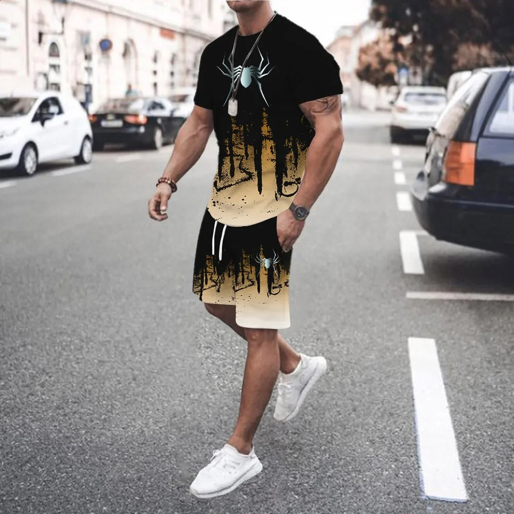 3D Printed Men s Casual Gradient TShirt Shorts Set Tracksuit Male 2 Pieces Fashion Outfit Man Clothing Jogging Suit 250614