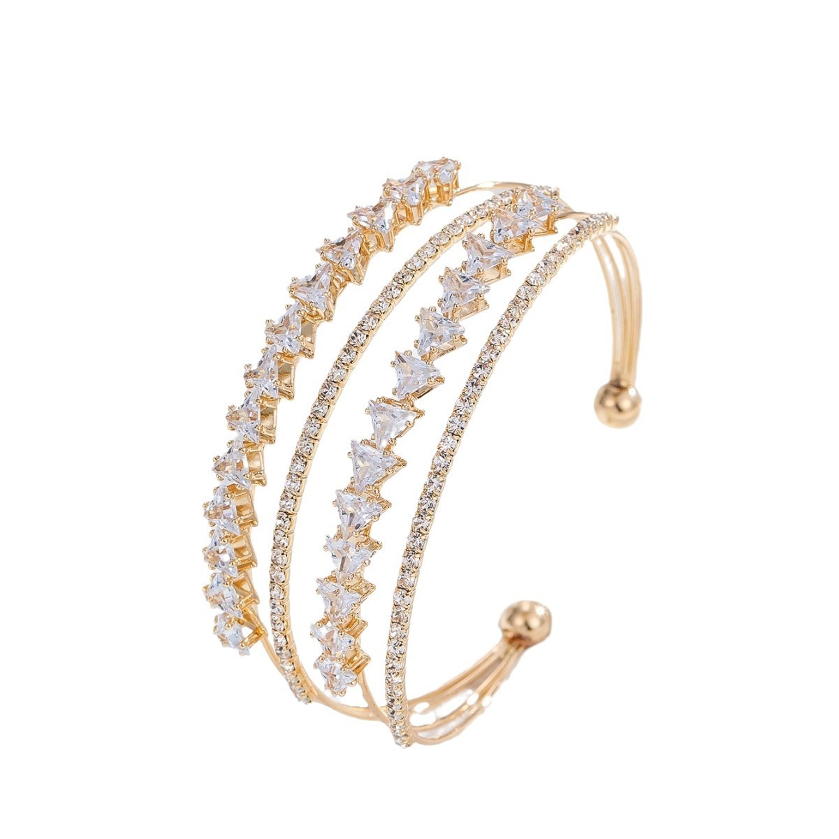 Japanese and Korean Style Fashion Adjustable Open Simple Personality Inlaid Zircon Full Multi-layer Design Bracelet