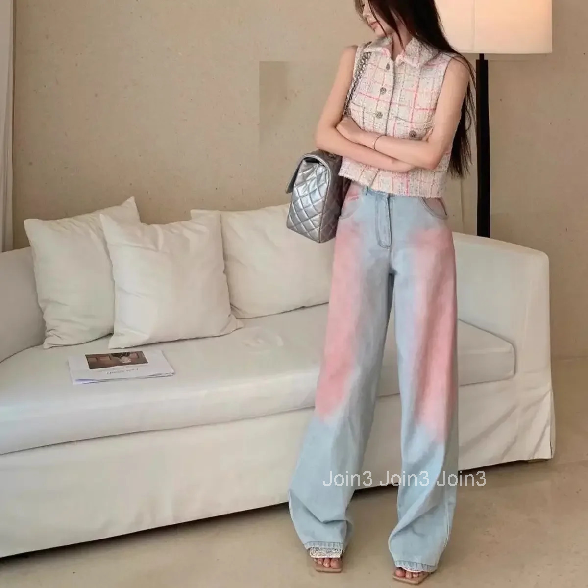 Womens Jeans Tie Dye Denim Pants for Women High Waist Shot Wide Leg Trousers Pant Vibrant 2025 Korean Style Original 2000s Y2k Z