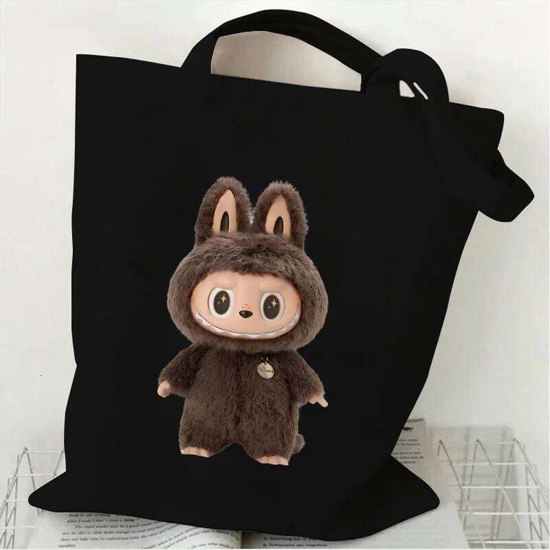 New Creative Labubu Cute Cartoon Large-Capacity Female Shoulder Han Feng Portable Canvas Bag With Design Sense