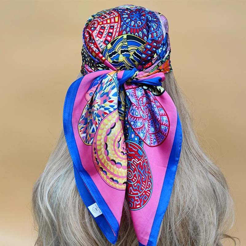 The Four Seasons Beach Kerchief Style Sunscreen Silk Hijab Women n Headscarf 70X70CM Square Scarves 250617