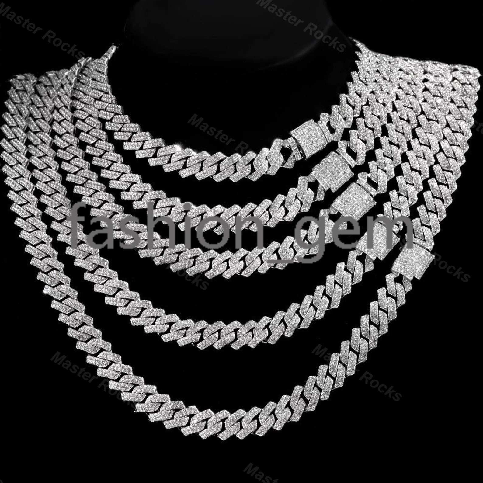 Vvs Moissanite Cuban Necklace 925 Silver 10mm 12mm 14mm 2rows Gold Plated Hip Hop Cuban Chain