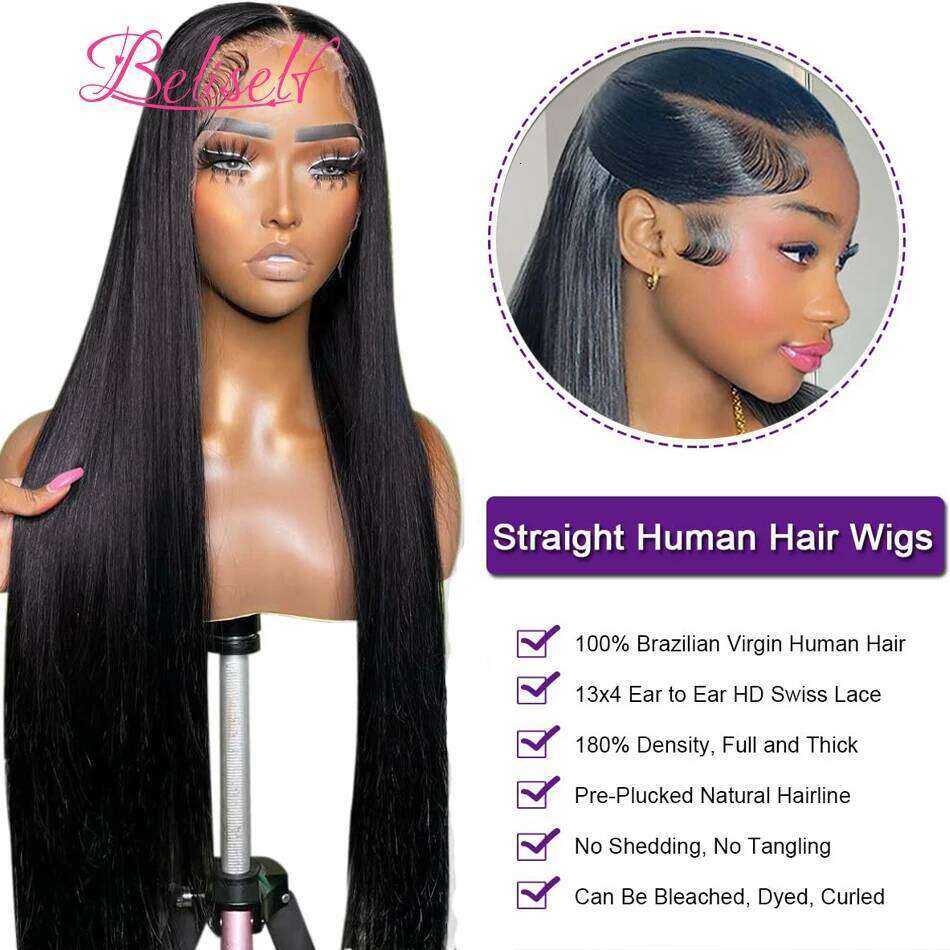 Transparent Front Human 13x4 13x6 Straight Frontal Pre Plucked 5x5 HD Lace Closure Wig Beliself Hair