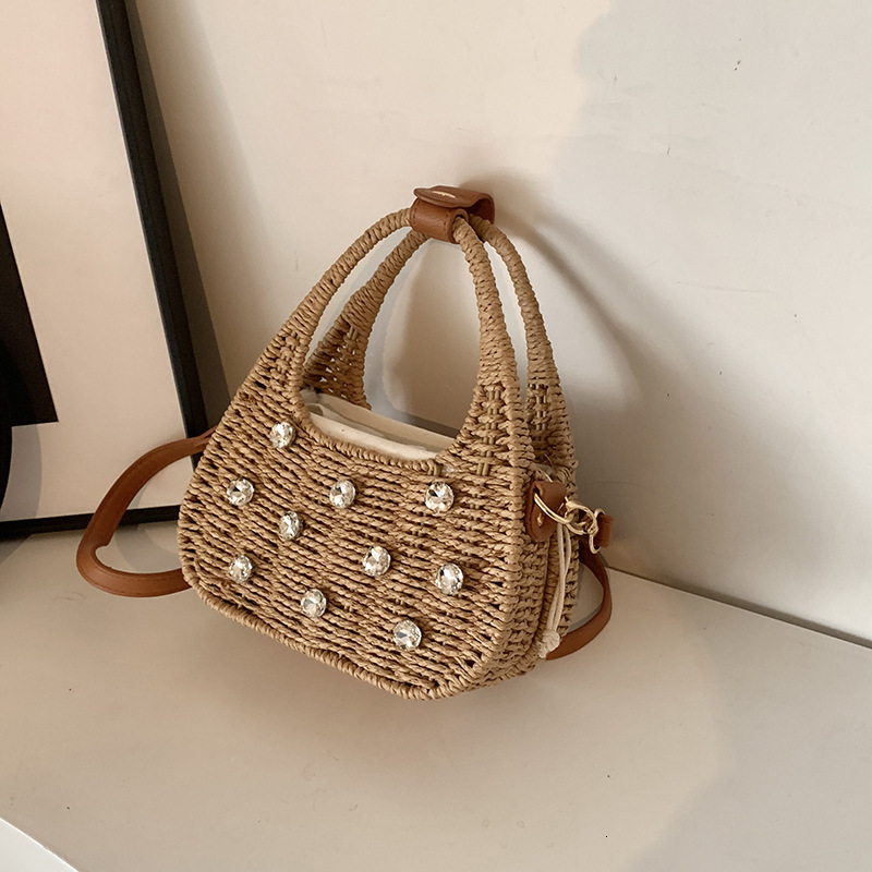 Designer's Free Shipping Vacation-style Rhinestone Woven Handbag Luxury Bag Women's 2025 Forest-style Fashionable Multi-functional Shoulder 