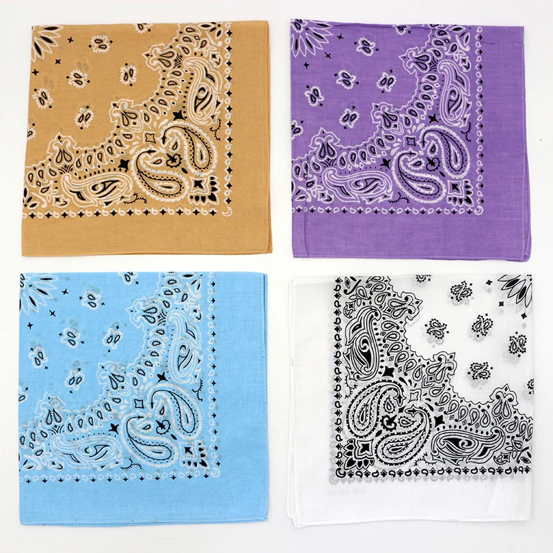 55CM Square Scarf Women Spring Soft Color White Blue Purpel Khaki Paisley Cotton Headband Hip-hop Men Bandana 250617