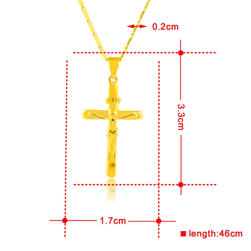 24K Gold Necklace Cross Pendant Gold Plated Necklace Mens Womens Jewelry Gift 45CM/50CM250616