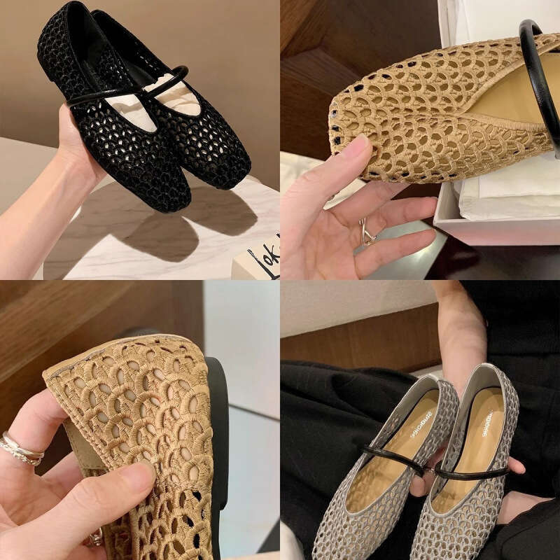 Grape Mom New French Style Square Toe Hollow Woven Strap Versatile Shallow New Mouth Single Shoes For Women 1368-10