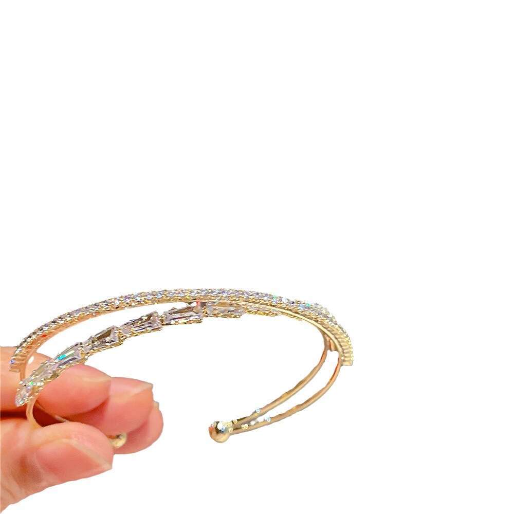 Qiao Xiya Adjustable Open Cross Micro-inlaid Flower Zircon Bracelet 2023 Dongdaemun Elegant Light Bangle