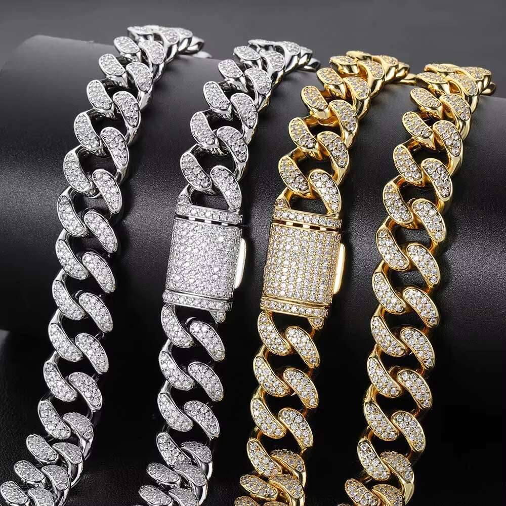 Fashion Jewelry Cuban Chain Hip Hop Moissanite Necklace10MM 12MM Diamond Cuban Chain Moissanite Diamond 925 Silver Jewelry
