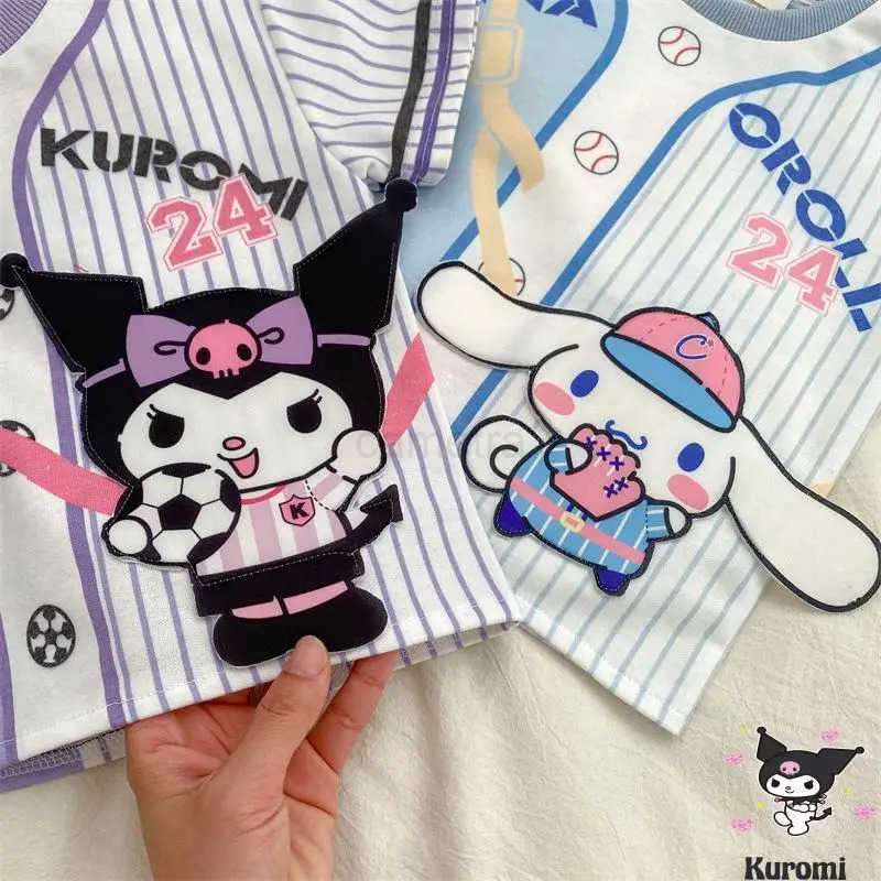 Sanrio Sanrio Hello Kitty Kuromi T Shirt Skirt Girls Dress Sanrio New Summer Anime Short Sleeved Skirt Suit Kawaii Children Casual T ShirtXJ250618
