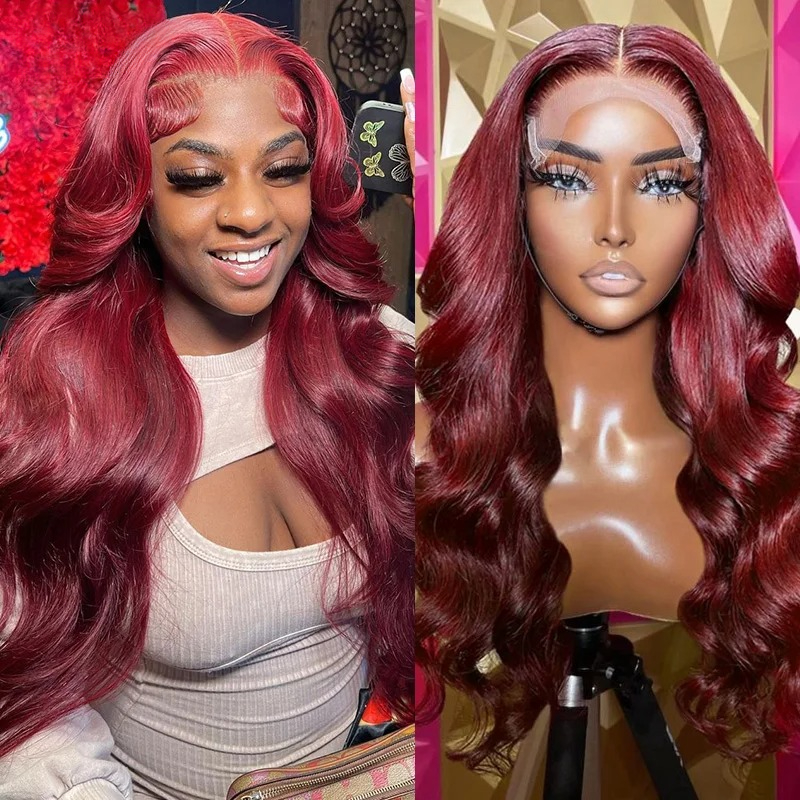 34 Inches Hd Lace Wig Body Wave 13X6 Red Lace Front Human Hair Wigs 13X4 Burgundy 99J Lace Front Wigs Pre Plucked Black Women Synthetic