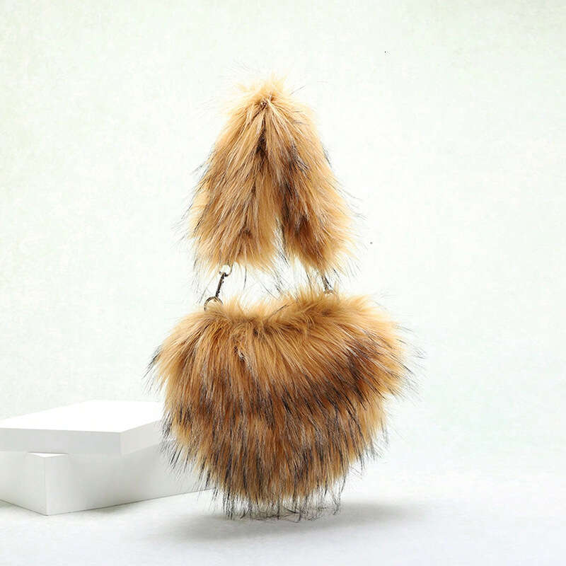 Fluffy Faux Dog Fur Trendy Women's Fashion Heart-shaped Plush Shoulder Underarm Bag